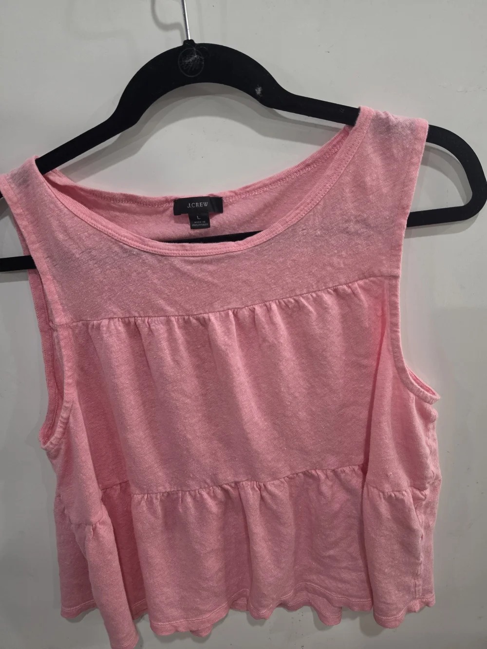 J. Crew Pink Tiered Sleeveless Tank Coastal Size L Cottage Core